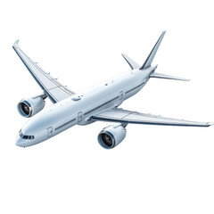 Obraz premium A white and silver commercial passenger airliner with a streamlined aerodynamic design soaring through the sky symbolizing the progress and efficiency of global air travel