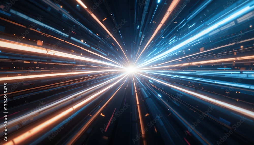 Poster dynamic light speed effect futuristic digital space abstract animation high-tech environment wide an
