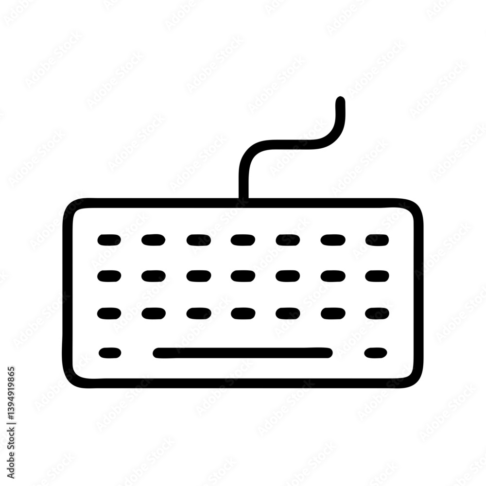 Poster keyboard vector icon for computer input device and pc accessory for typing and data entry with cable