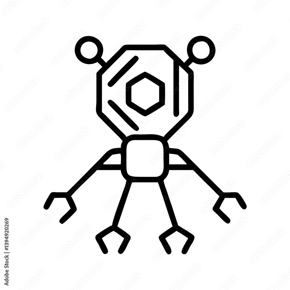 Poster outline alien robot vector illustration, futuristic droid character design for sci fi technology con