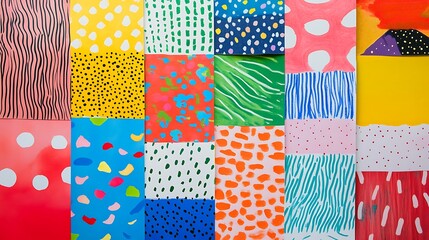 A cheerful collage of abstract patterns inspired by festive celebrations in bright vibrant colors 