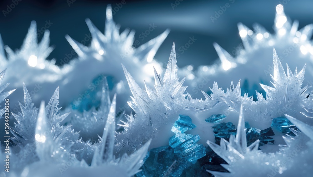 Poster intimate look at ornate ice patterns with intricate crystalline structures.