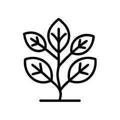 Leafy plant vector icon for nature botanical design and organic agriculture and gardening illustration symbol