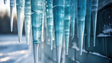 Winter ice wall featuring icicles background