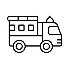 Outline drawing of a fire truck emergency vehicle for coloring pages and educational resources for kids and adults
