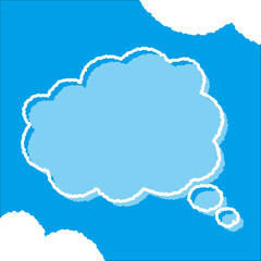 ちぎり絵のようにジワジワ滲んだラフなアウトラインの白い雲のようなフキダシ・フレームシリーズ。セリフや名札（ネーム）やワッペンに。ベクター素材