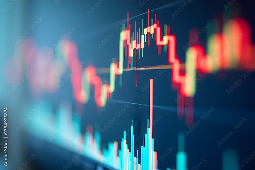 Poster analysis of stock market fluctuations displayed on a screen showing trading charts and data for fina