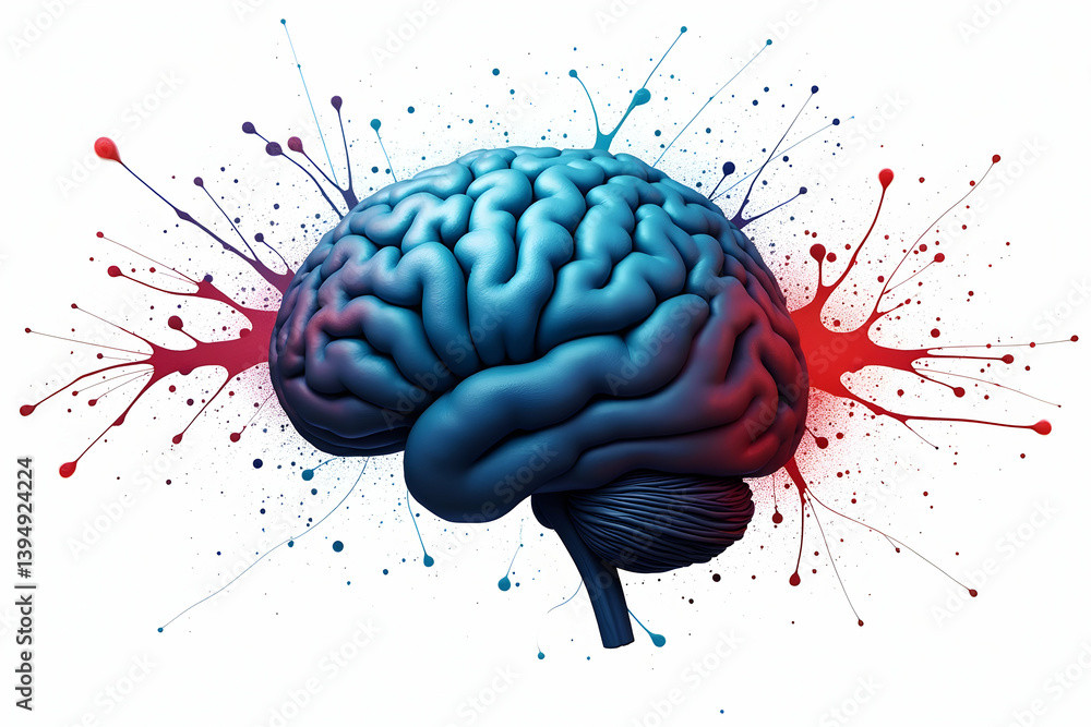 Poster anatomical brain illustration with bursting neural connections showcasing cognitive function and cre