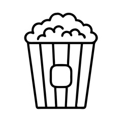 Popcorn bucket vector icon illustration, movie snack outline drawing, cinema food line art, film night treat
