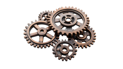 Multiple metal gears in different sizes, steampunk aesthetic,