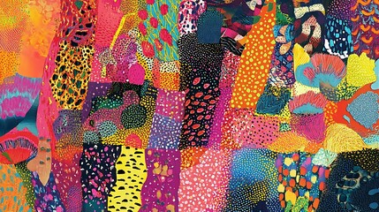 A cheerful collage of abstract patterns inspired by festive celebrations in bright vibrant colors 