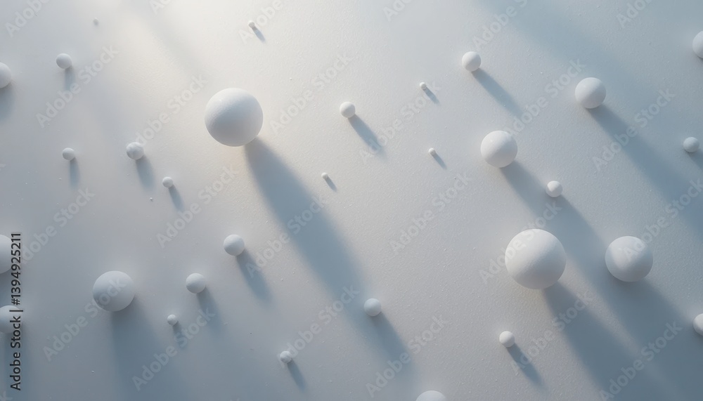 Poster Dynamic shadows and textures of white spheres minimalist studio abstract art soft lighting close-up view modern concepts for visual design