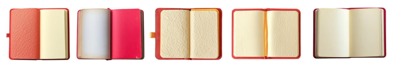 PNG Colorful open notebooks displayed, element set on transparent background