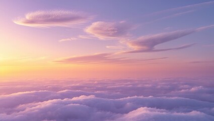 Obraz premium Gorgeous morning light highlights panoramic skyline vistas with colorful clouds and beautiful cloud designs.