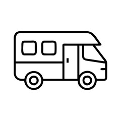 Outline camper van vector icon illustration for travel adventure and road trip designs perfect for graphics