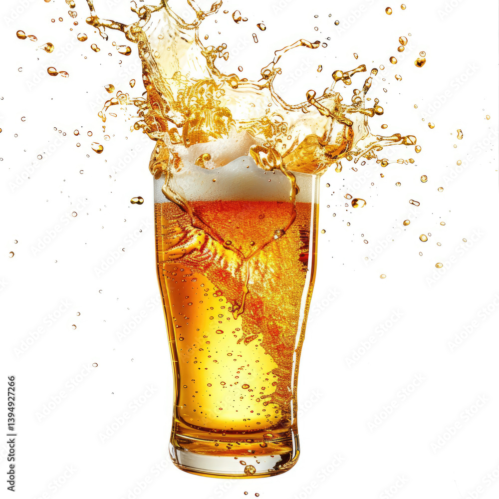 Aufkleber dynamic splash effect of beer captured in -speed photography on a solid white background showcasing 