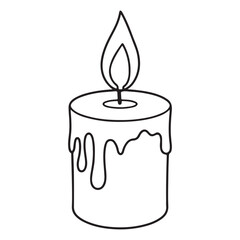 Black and White Candle Line Art Illustration - Dripping Wax Flame Drawing