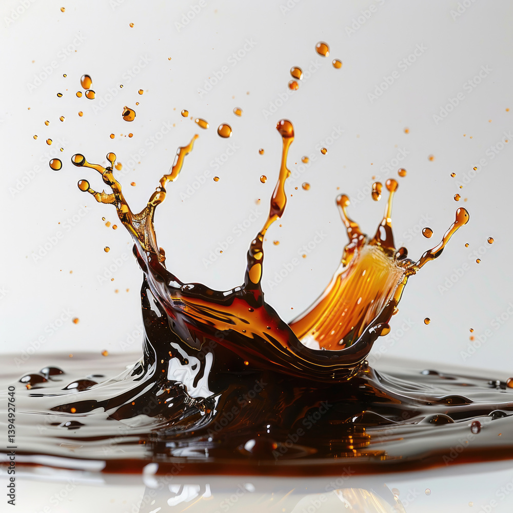 Poster dynamic splash effect of soy sauce photography studio setting -speed capture minimalistic white back