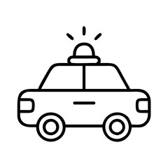 Police car icon vector illustration, emergency vehicle symbol, law enforcement transport clip art, outline style
