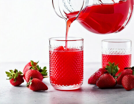 Strawberry juice pouring into a glas