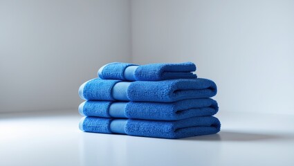 3-Pack of Soft Cotton Blue Bath Hand Towels Beautifully Designed and Isolated
