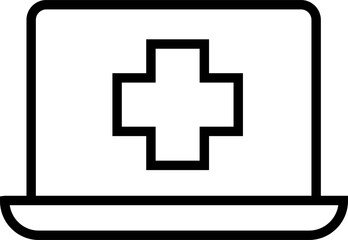 Laptop with medical cross icon – online healthcare service, telemedicine system, digital diagnosis app with transparent background.