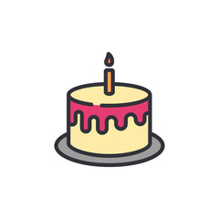 Birthday cake colored icons, minimalist vector illustration ,simple transparent graphic element .Isolated on white background