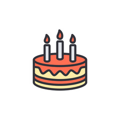 Birthday cake colored icons, minimalist vector illustration ,simple transparent graphic element .Isolated on white background