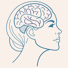 Minimalist brain icon with clean lines and soft colors