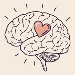 Brain with heart shape inside to represent emotional intelligence