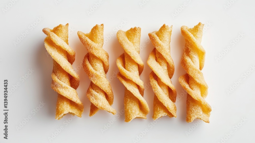 Poster an overhead view of a few arranged in a neat row on a white background, emphasizing the simplicity a