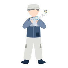 Young Explorer: Boy with Map, Magnifying Glass, and Location Pin Icon.