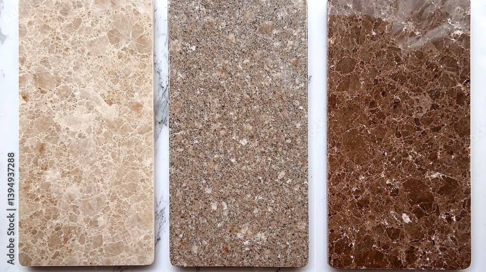 Aufkleber three slabs of stone in varying colors and textures, showcasing natural patterns ideal for construct