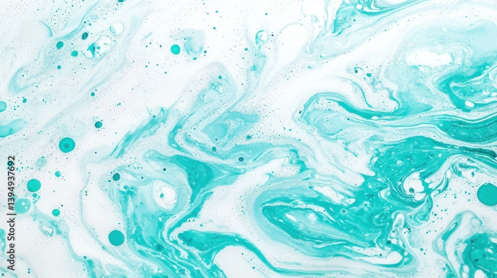 Poster abstract fluid art featuring swirling turquoise and white patterns, creating a vibrant and dynamic v