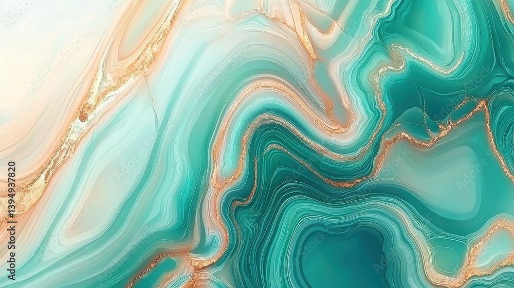 Poster a vibrant abstract design featuring swirling turquoise and gold patterns, creating a mesmerizing vis