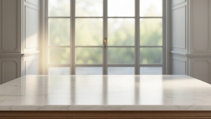 Wooden table and window room interior setting, perfect for product display or montage.