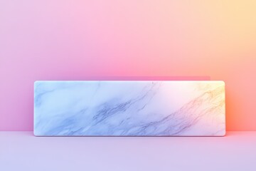 A rectangular marble block rests against a colorful background