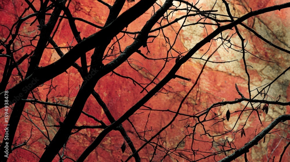 Poster abstract image featuring dark branches against a textured, warm-toned background, evoking a sense of