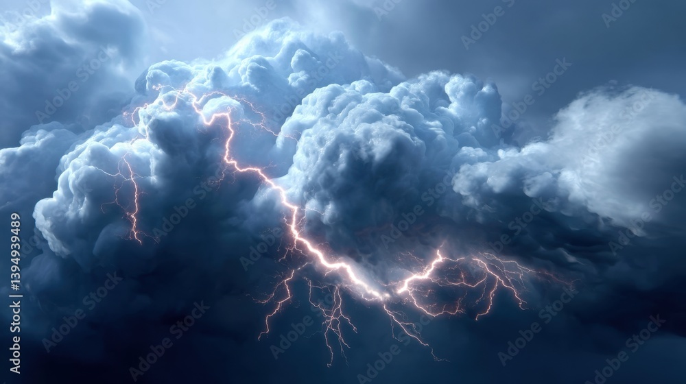 Poster dramatic sky with intense lightning strikes illuminating dark storm clouds creating a powerful visua