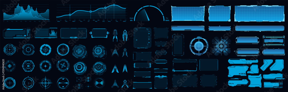 Poster Futuristic digital dashboard elements for data visualization and user interfaces in technology applications