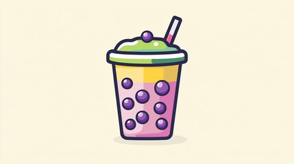 Bubble Tea Illustration, Light Beige Background