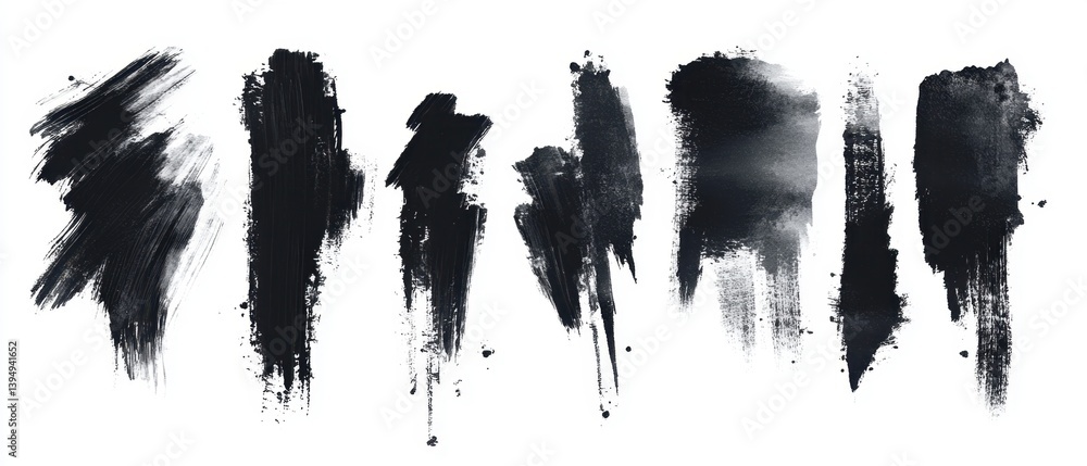 Poster abstract black ink brush strokes on white canvas creating a bold artistic texture for modern design 