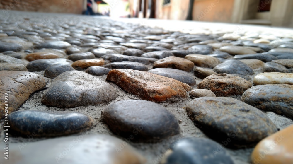 Poster cobblestone path in old european town with natural stone texture and neutral color palette creating 