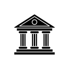 Obraz premium Bank Building with Columns Icon in Flat Black Style for Financial Institutions