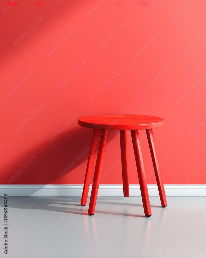 Aufkleber minimalist red stool against a vibrant red wall casting soft shadows creating a modern and clean aes
