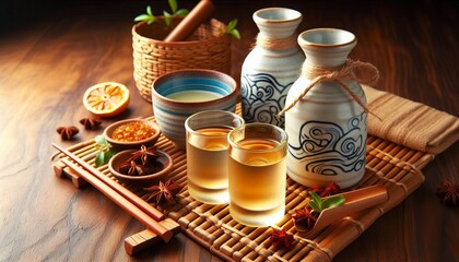 Japanese Sake Rice wine served warm or cold