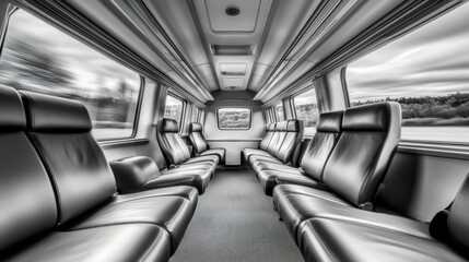 Obraz premium A lone empty seat on a rapid train contributes an understated refinement to the modern rail experience