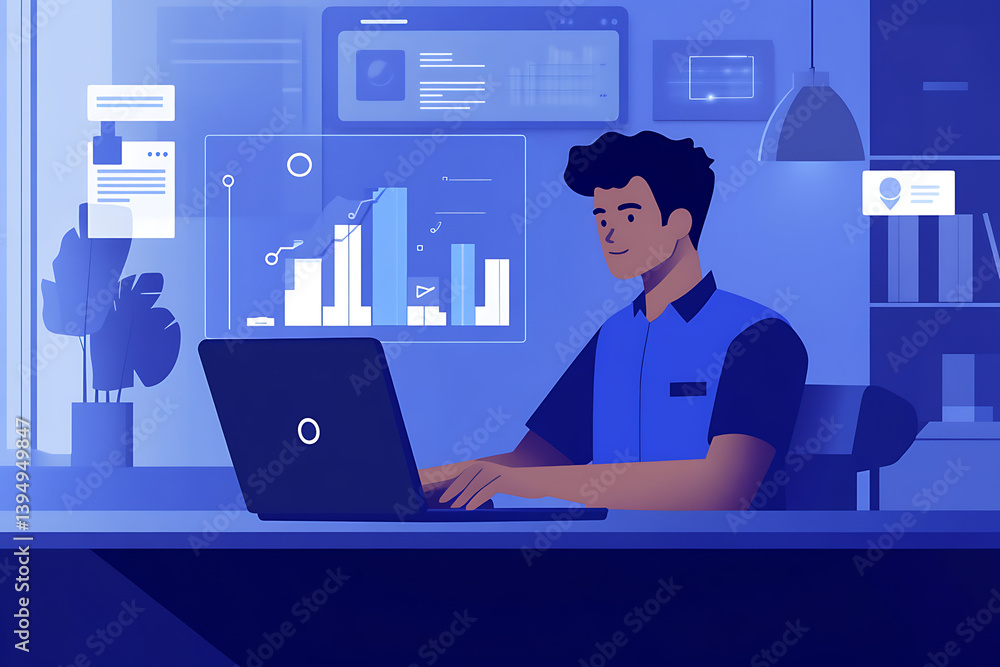 Aufkleber artificial intelligence , business man on the background of the word success , binary code technolog
