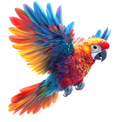 Fototapeta premium A Fluffy 3D Cartoon Parrot with Rainbow Colored Feathers Isolated on Transparent Background