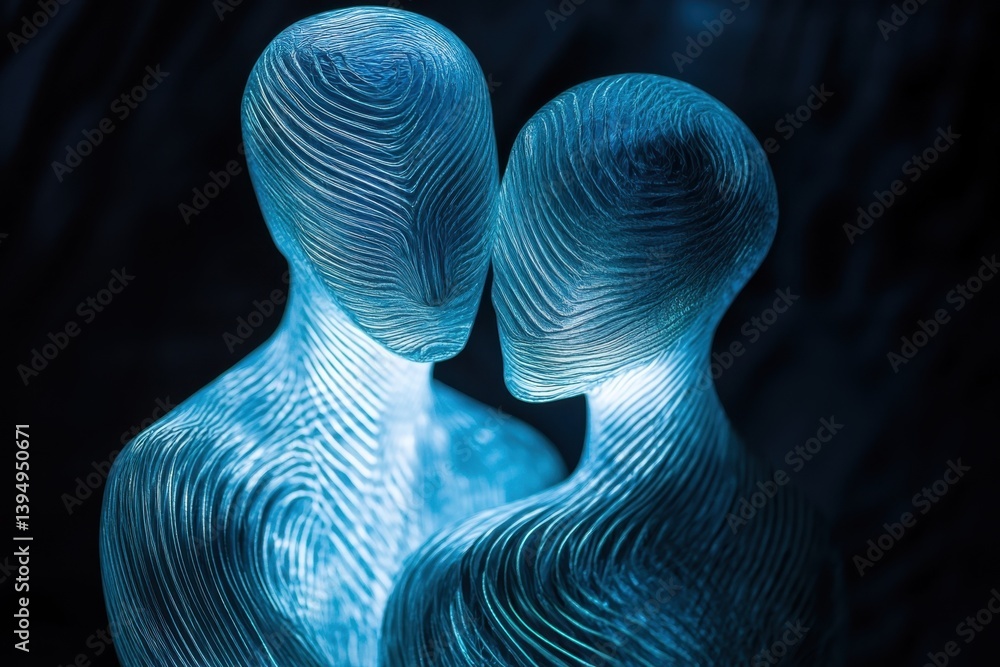 Aufkleber fluid figures intertwined with soft blue light in an abstract art display